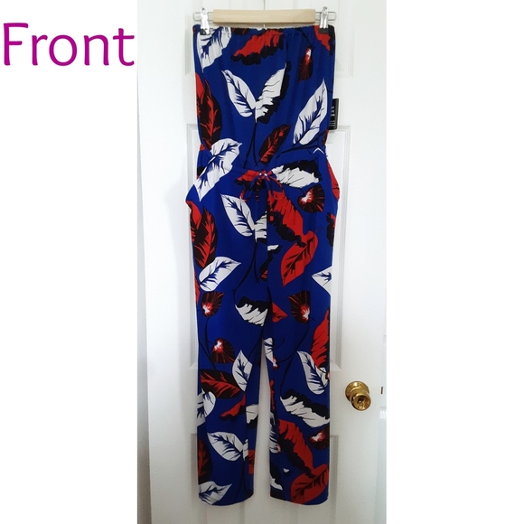 NWT Express Blue Print Strapless Culotte Jumpsuit - Picture 2 of 8